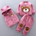 【12M-4Y】3-piece Kid Bear Embroidery Thickened Fleece Cardigan And Vest And Pants Set - 4412