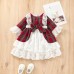 【12M-6Y】Girls White Lace Ruffle Design Red Plaid Christmas Dress