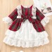 【12M-6Y】Girls White Lace Ruffle Design Red Plaid Christmas Dress