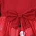 【2Y-8Y】Girl Cute Red Christmas Santa Claus Cartoon Print Bowknot Long Sleeve Dress