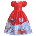 【4Y-12Y】Girls Christmas Print Short Sleeve Princess Dress