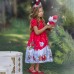 【4Y-12Y】Girls Christmas Print Short Sleeve Princess Dress